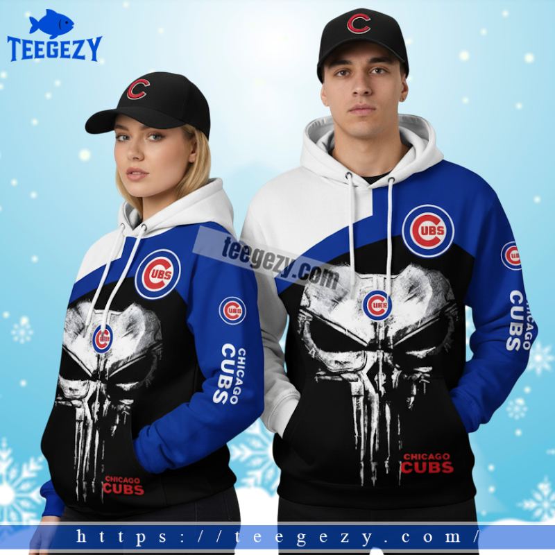 Chicago Cubs Punisher Skull Blue 3D Graphic Hoodie Chicago Cubs Punisher Skull Blue 3D Graphic Hoodie