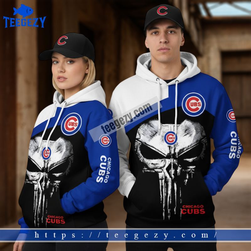 Chicago Cubs Punisher Skull Blue 3D Graphic Hoodie Chicago Cubs Punisher Skull Blue 3D Graphic Hoodie