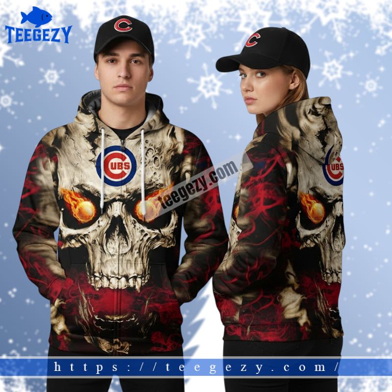 Chicago Cubs Skull Flame Halloween 3D Hoodies For Sale Chicago Cubs Skull Flame Halloween 3D Hoodies For Sale