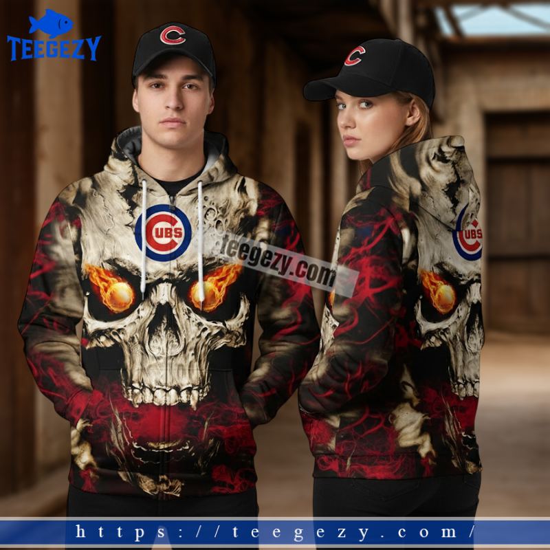 Chicago Cubs Skull Flame Halloween 3D Hoodies For Sale Chicago Cubs Skull Flame Halloween 3D Hoodies For Sale