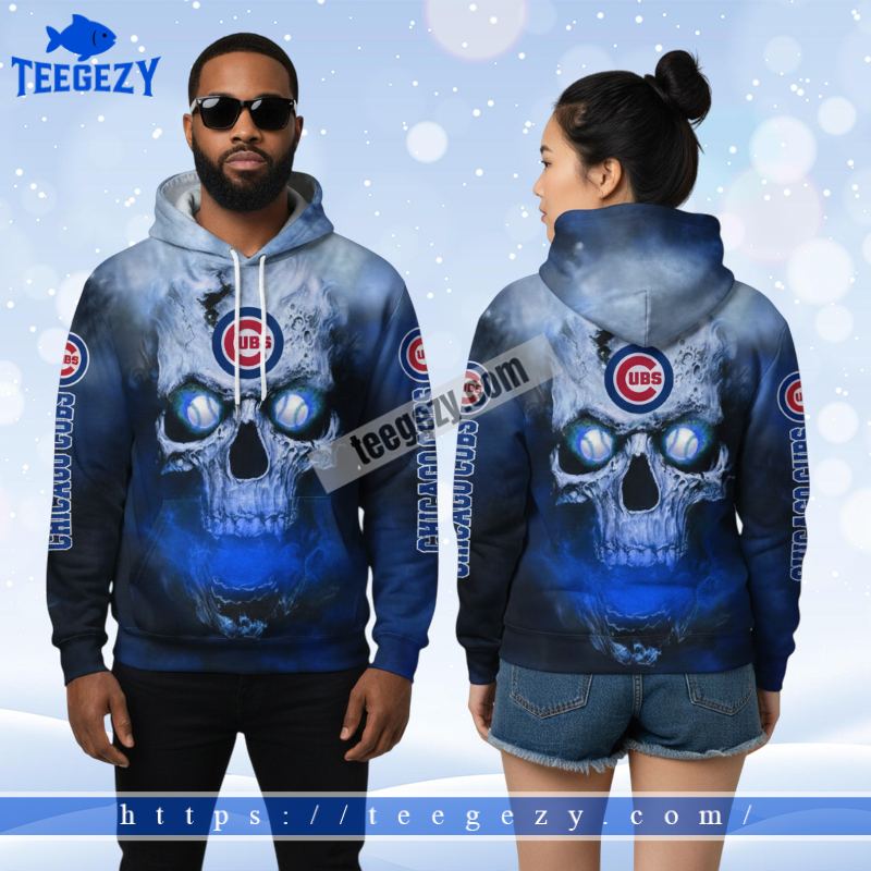 Chicago Cubs Skull On Fire Blue 3D Hoodie Jacket Chicago Cubs Skull On Fire Blue 3D Hoodie Jacket