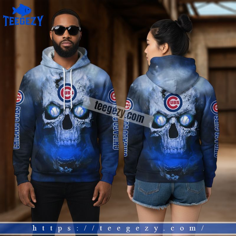 Chicago Cubs Skull On Fire Blue 3D Hoodie Jacket Chicago Cubs Skull On Fire Blue 3D Hoodie Jacket