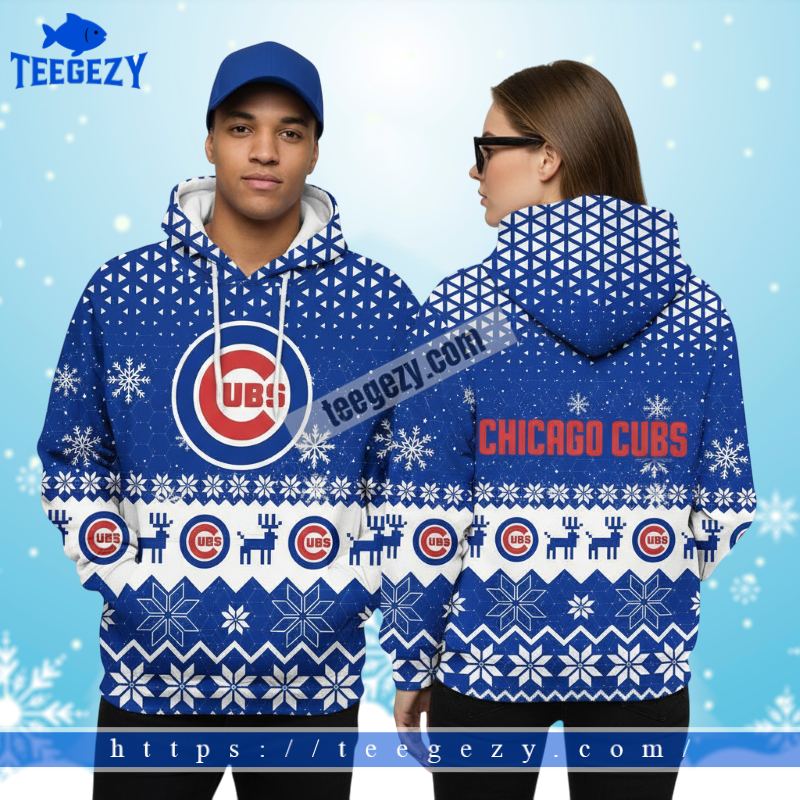 Chicago Cubs Snowflake Christmas Blue 3D Womens Hoodies Chicago Cubs Snowflake Christmas Blue 3D Womens Hoodies