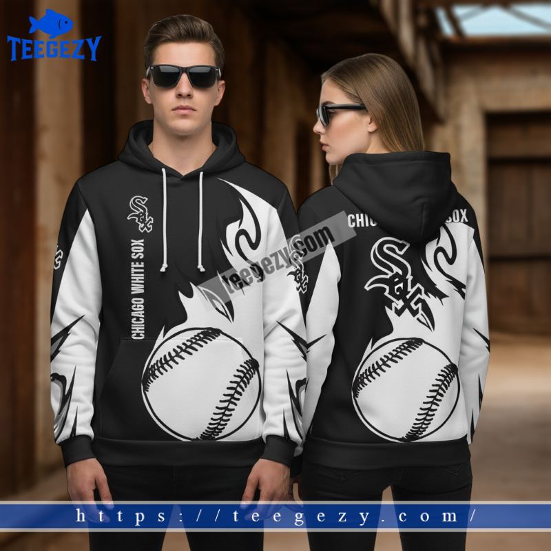 Chicago White Sox Baseball Black 3D Zip Up Hoodies Chicago White Sox Baseball Black 3D Zip Up Hoodies