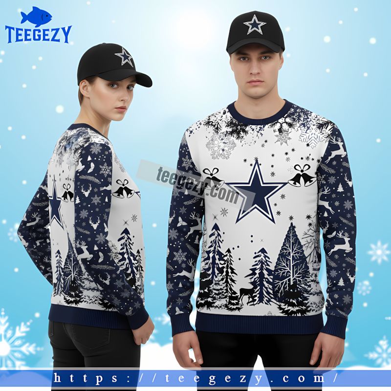Christmas Bell Tree Dallas Cowboys Holiday Ugly Sweater Blue Christmas Bell Tree Dallas Cowboys Holiday Ugly Sweater Blue