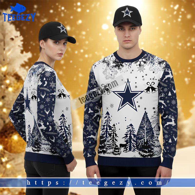 Christmas Bell Tree Dallas Cowboys Holiday Ugly Sweater Blue Christmas Bell Tree Dallas Cowboys Holiday Ugly Sweater Blue