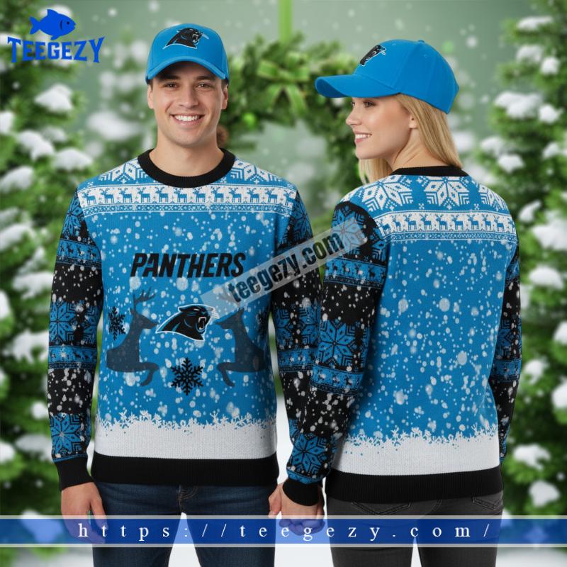 Christmas Reindeer Pattern Carolina Panthers Blue Ugly Sweater Christmas Reindeer Pattern Carolina Panthers Blue Ugly Sweater