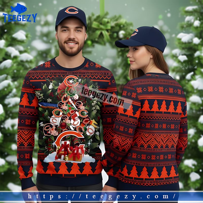 Christmas Wreath Chicago Bears Blue Orange Ugly Sweaters For Couples Christmas Wreath Chicago Bears Blue Orange Ugly Sweaters For Couples
