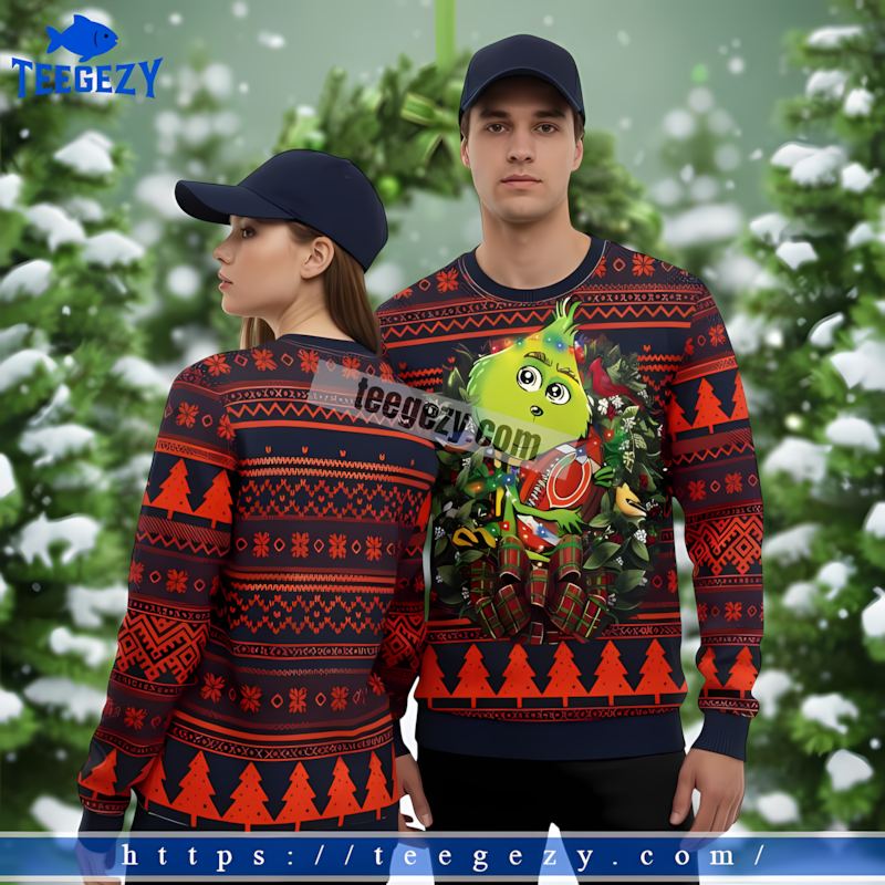 Christmas Wreath Grinch Chicago Bears Blue Orange Christmas Sweater Women Christmas Wreath Grinch Chicago Bears Blue Orange Christmas Sweater Women