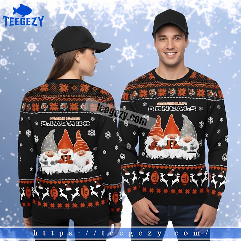 Cincinnati Bengals Gnome Black Orange Christmas Sweater Women Cincinnati Bengals Gnome Black Orange Christmas Sweater Women