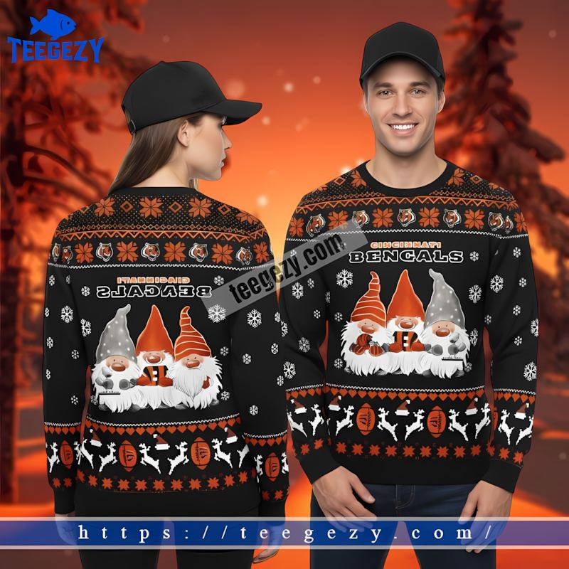 Cincinnati Bengals Gnome Black Orange Christmas Sweater Women Cincinnati Bengals Gnome Black Orange Christmas Sweater Women