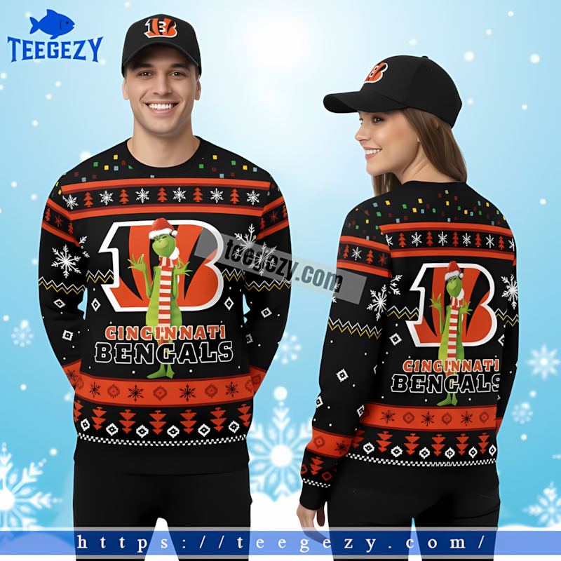 Cincinnati Bengals Santa Grinch Black Orange Vintage Christmas Sweater Cincinnati Bengals Santa Grinch Black Orange Vintage Christmas Sweater