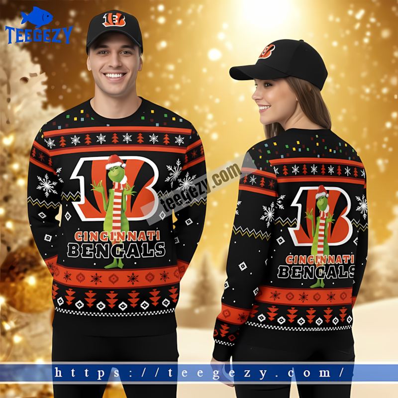 Cincinnati Bengals Santa Grinch Black Orange Vintage Christmas Sweater Cincinnati Bengals Santa Grinch Black Orange Vintage Christmas Sweater