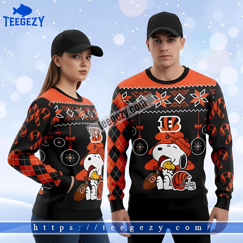 Cincinnati Bengals Snoopy Woodstock Black Orange Christmas Sweatshirt For Men Cincinnati Bengals Snoopy Woodstock Black Orange Christmas Sweatshirt For Men