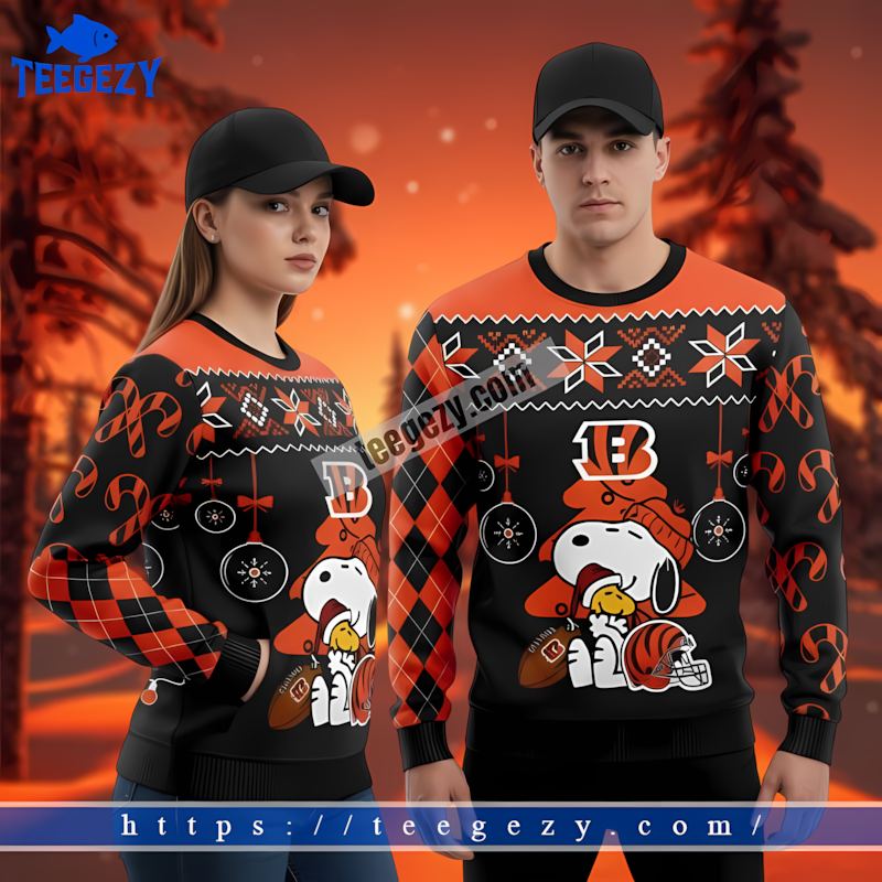 Cincinnati Bengals Snoopy Woodstock Black Orange Christmas Sweatshirt For Men Cincinnati Bengals Snoopy Woodstock Black Orange Christmas Sweatshirt For Men