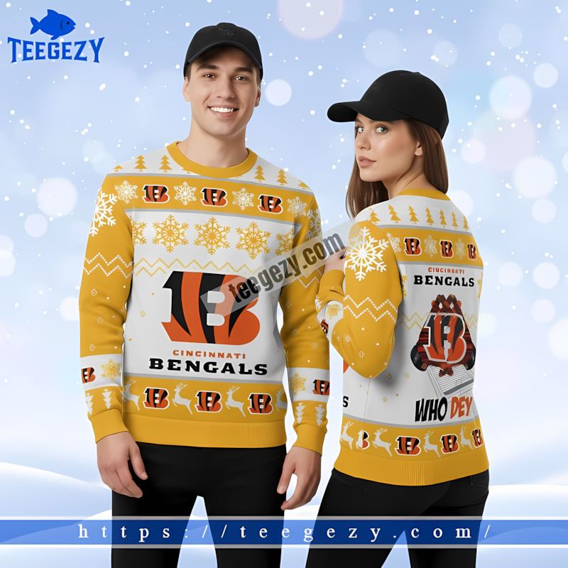 Cincinnati Bengals Who Dey Yellow White Best Christmas Sweaters Cincinnati Bengals Who Dey Yellow White Best Christmas Sweaters