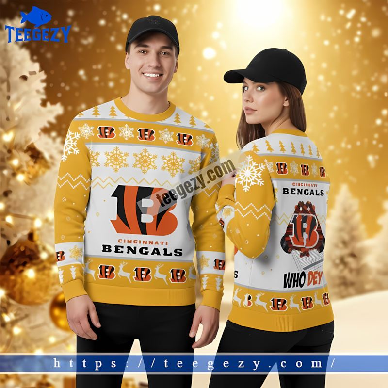Cincinnati Bengals Who Dey Yellow White Best Christmas Sweaters Cincinnati Bengals Who Dey Yellow White Best Christmas Sweaters