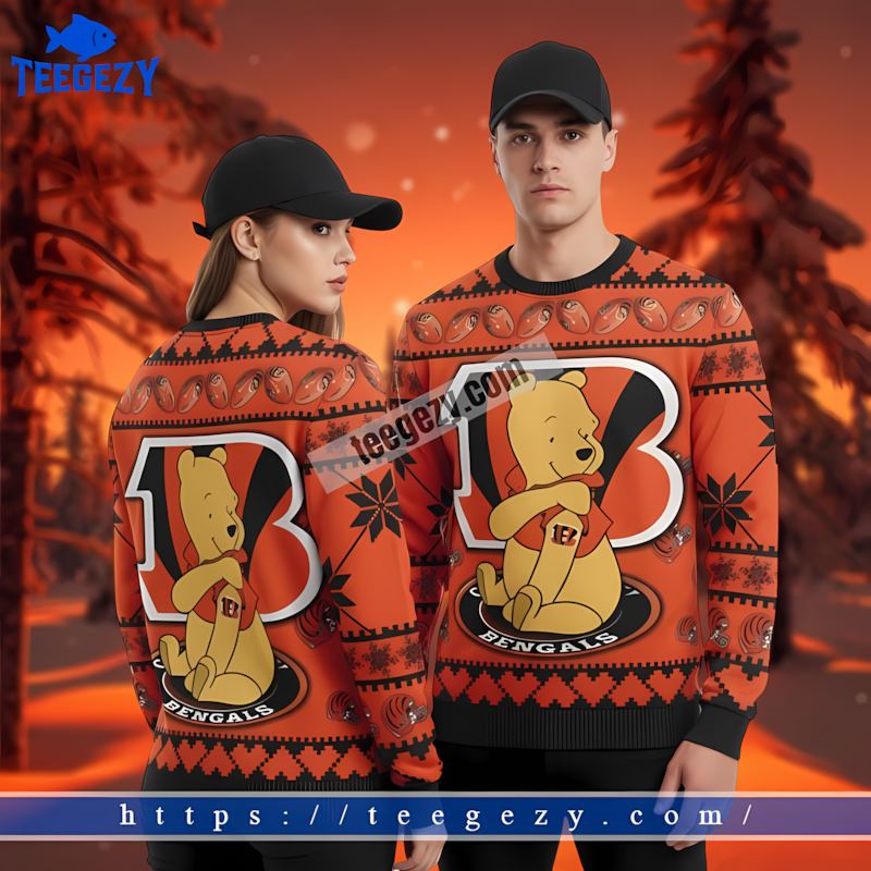 Cincinnati Bengals Winnie The Pooh Black Orange Ugly Sweater Christmas Party Cincinnati Bengals Winnie The Pooh Black Orange Ugly Sweater Christmas Party