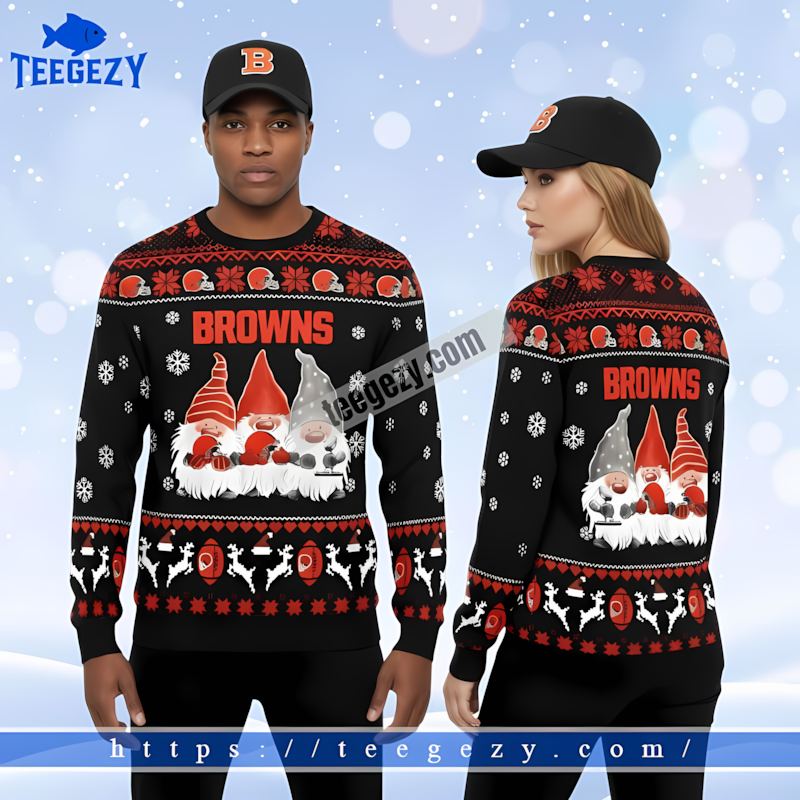 Cleveland Browns Gnome Black Orange Christmas Sweater Women Cleveland Browns Gnome Black Orange Christmas Sweater Women