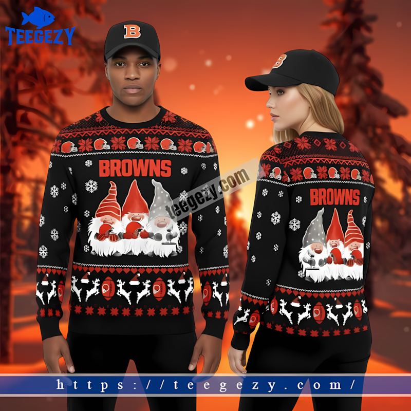 Cleveland Browns Gnome Black Orange Christmas Sweater Women Cleveland Browns Gnome Black Orange Christmas Sweater Women