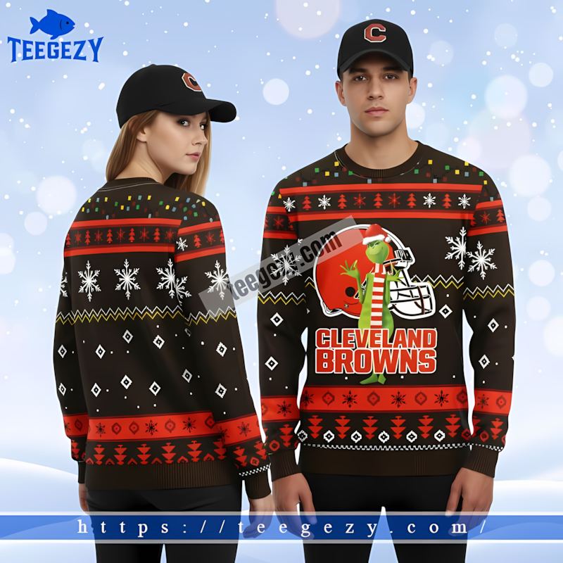 Cleveland Browns Grinch Orange Black Christmas Sweater Women Cleveland Browns Grinch Orange Black Christmas Sweater Women