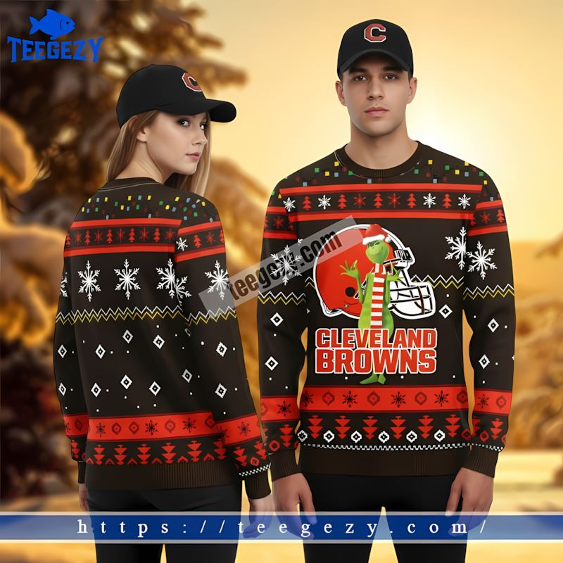 Cleveland Browns Grinch Orange Black Christmas Sweater Women Cleveland Browns Grinch Orange Black Christmas Sweater Women