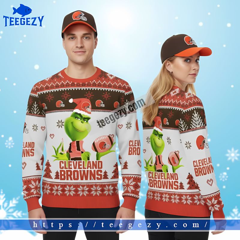 Cleveland Browns Grinch Santa White Red Best Ugly Christmas Sweaters Cleveland Browns Grinch Santa White Red Best Ugly Christmas Sweaters