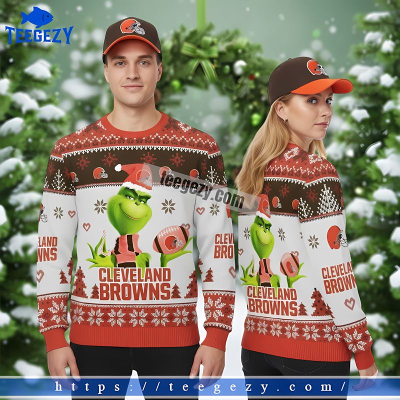 Cleveland Browns Grinch Santa White Red Best Ugly Christmas Sweaters Cleveland Browns Grinch Santa White Red Best Ugly Christmas Sweaters