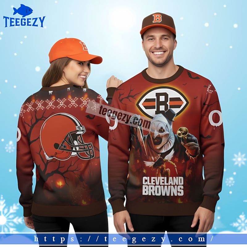 Cleveland Browns Halloween Terrifier Red Christmas Sweater Women Cleveland Browns Halloween Terrifier Red Christmas Sweater Women