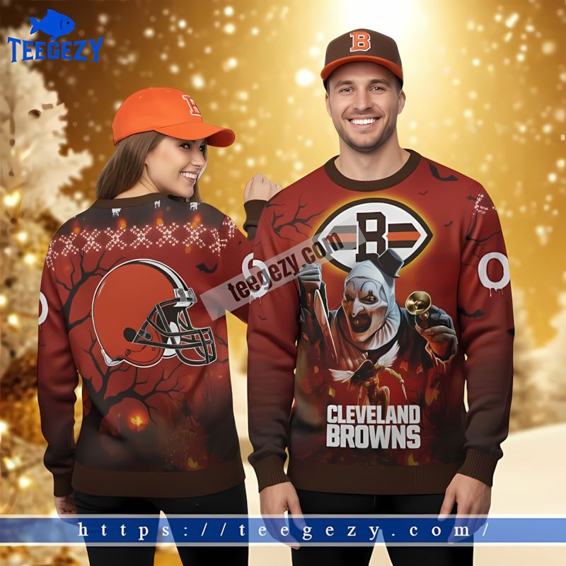 Cleveland Browns Halloween Terrifier Red Christmas Sweater Women Cleveland Browns Halloween Terrifier Red Christmas Sweater Women