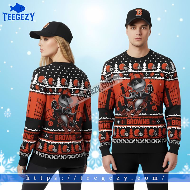 Cleveland Browns Jack Skellington Zero Orange Black Cheap Ugly Christmas Sweater Cleveland Browns Jack Skellington Zero Orange Black Cheap Ugly Christmas Sweater