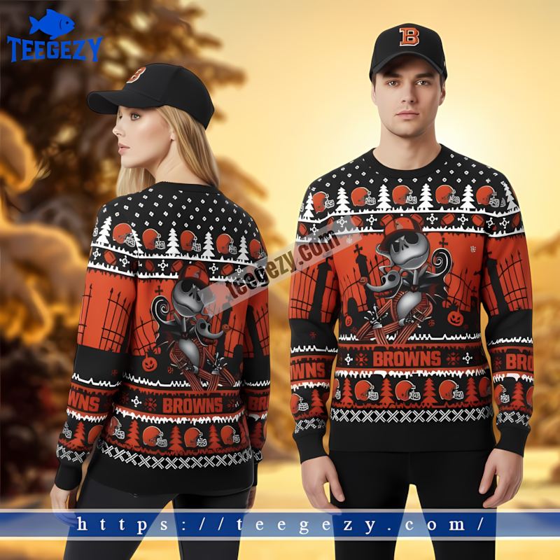 Cleveland Browns Jack Skellington Zero Orange Black Cheap Ugly Christmas Sweater Cleveland Browns Jack Skellington Zero Orange Black Cheap Ugly Christmas Sweater