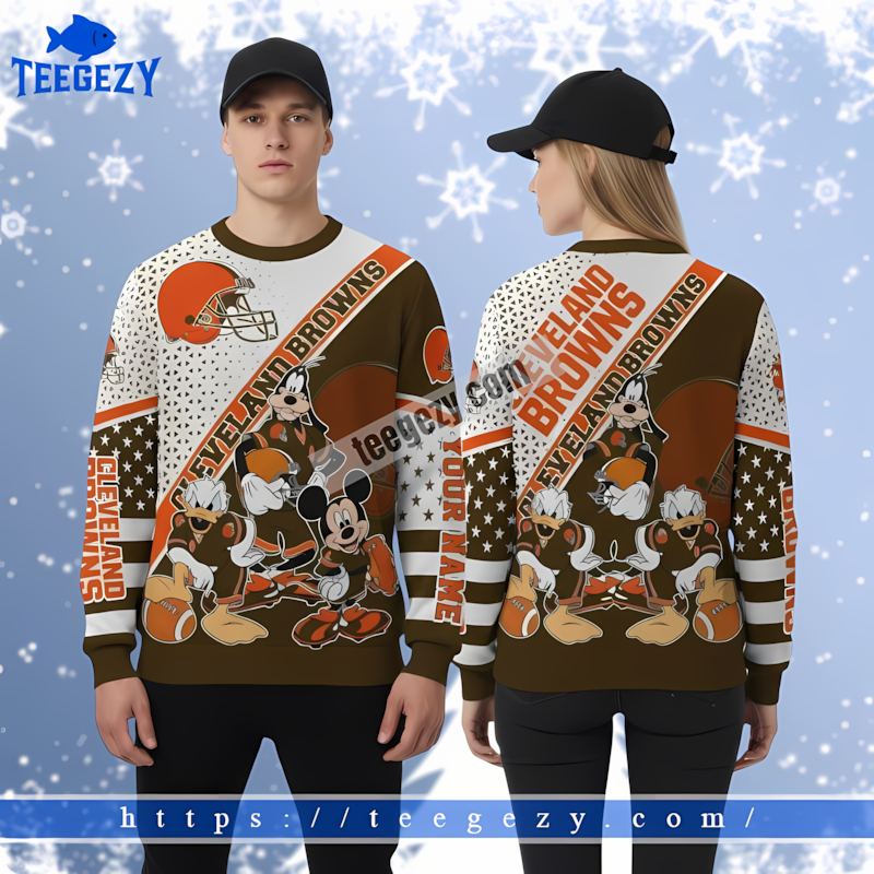 Cleveland Browns Mickey Donald Goofy Orange Christmas Sweatshirt For Men Cleveland Browns Mickey Donald Goofy Orange Christmas Sweatshirt For Men