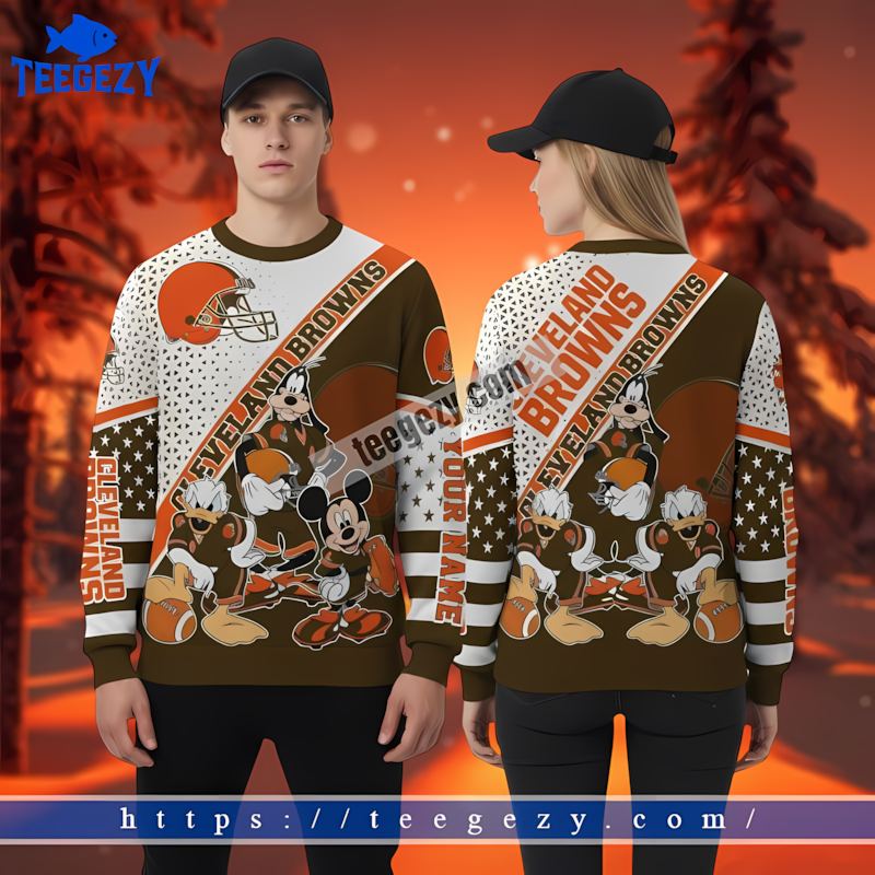 Cleveland Browns Mickey Donald Goofy Orange Christmas Sweatshirt For Men Cleveland Browns Mickey Donald Goofy Orange Christmas Sweatshirt For Men