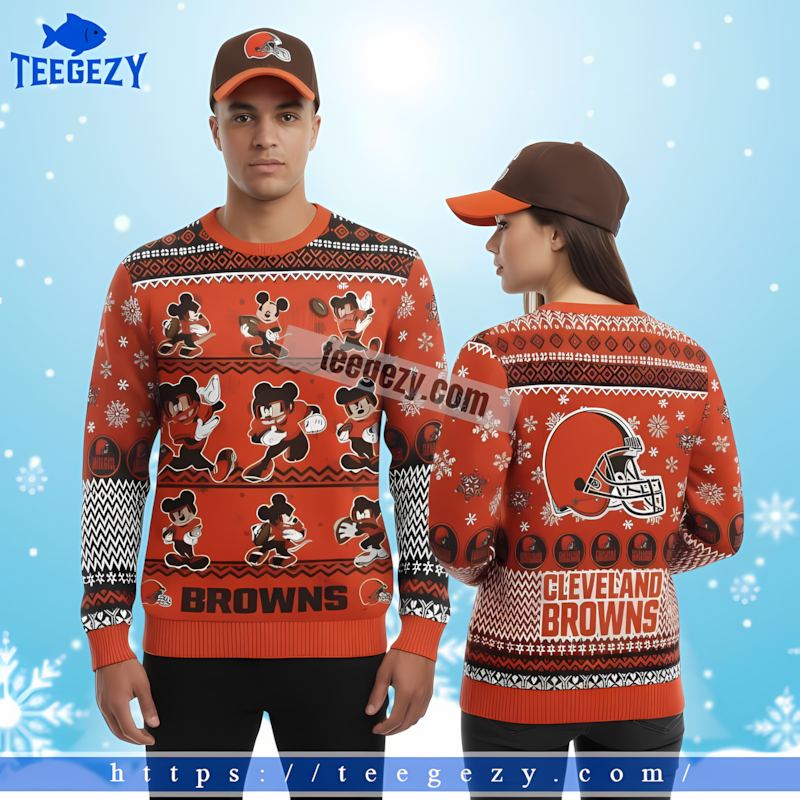 Cleveland Browns Mickey Mouse Black Orange Vintage Christmas Sweater Cleveland Browns Mickey Mouse Black Orange Vintage Christmas Sweater