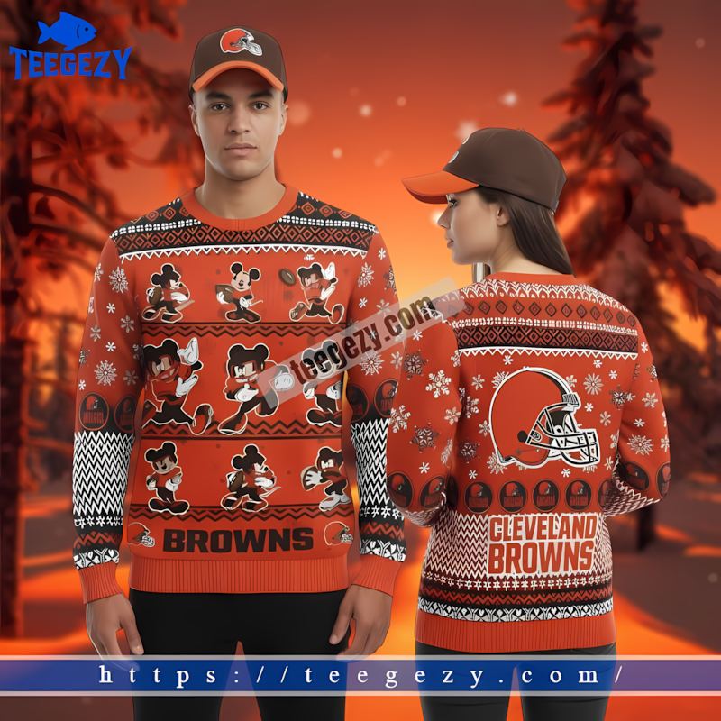 Cleveland Browns Mickey Mouse Black Orange Vintage Christmas Sweater Cleveland Browns Mickey Mouse Black Orange Vintage Christmas Sweater