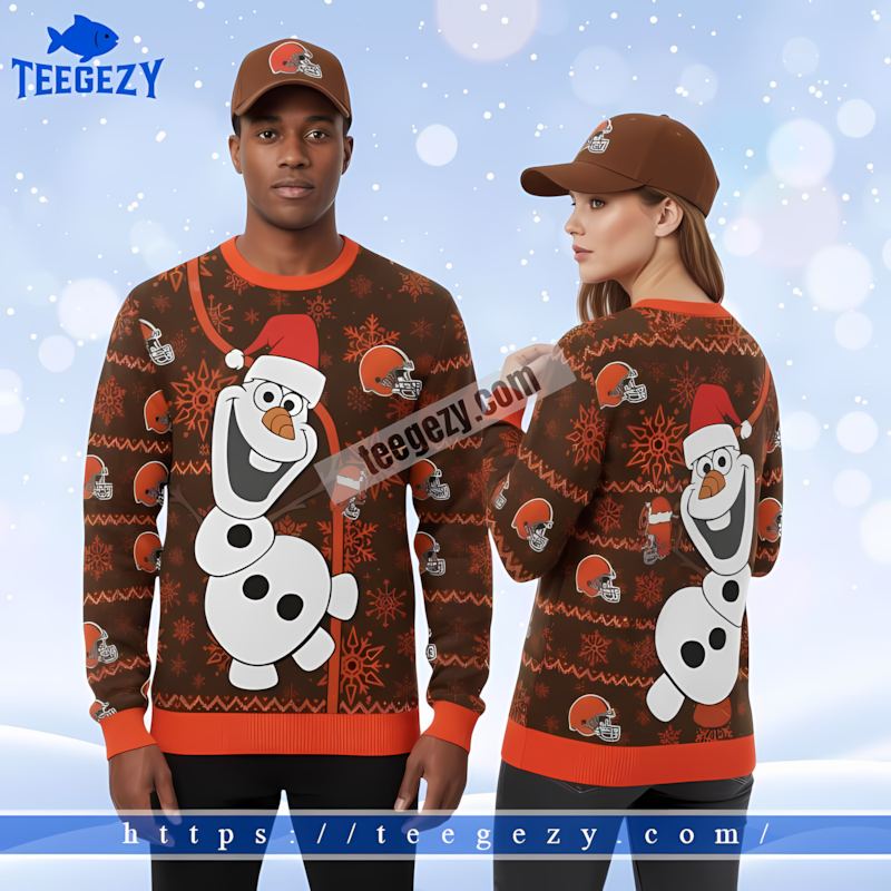 Cleveland Browns Santa Olaf Orange Brown Ugly Sweaters For Couples Cleveland Browns Santa Olaf Orange Brown Ugly Sweaters For Couples