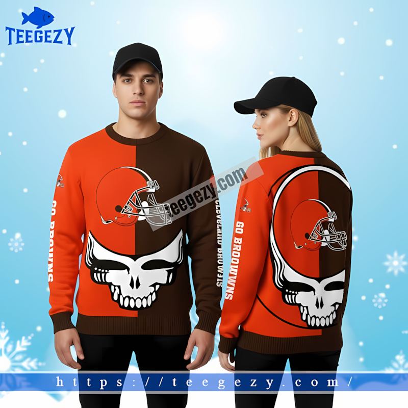 Cleveland Browns Skull Grateful Dead Orange Funny Ugly Christmas Sweater Cleveland Browns Skull Grateful Dead Orange Funny Ugly Christmas Sweater