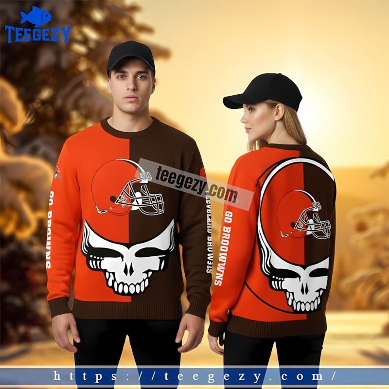 Cleveland Browns Skull Grateful Dead Orange Funny Ugly Christmas Sweater Cleveland Browns Skull Grateful Dead Orange Funny Ugly Christmas Sweater