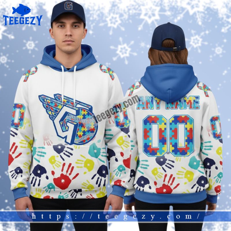 Cleveland Guardians Autism Awareness Handprint White 3D Hoodie Zipper Cleveland Guardians Autism Awareness Handprint White 3D Hoodie Zipper