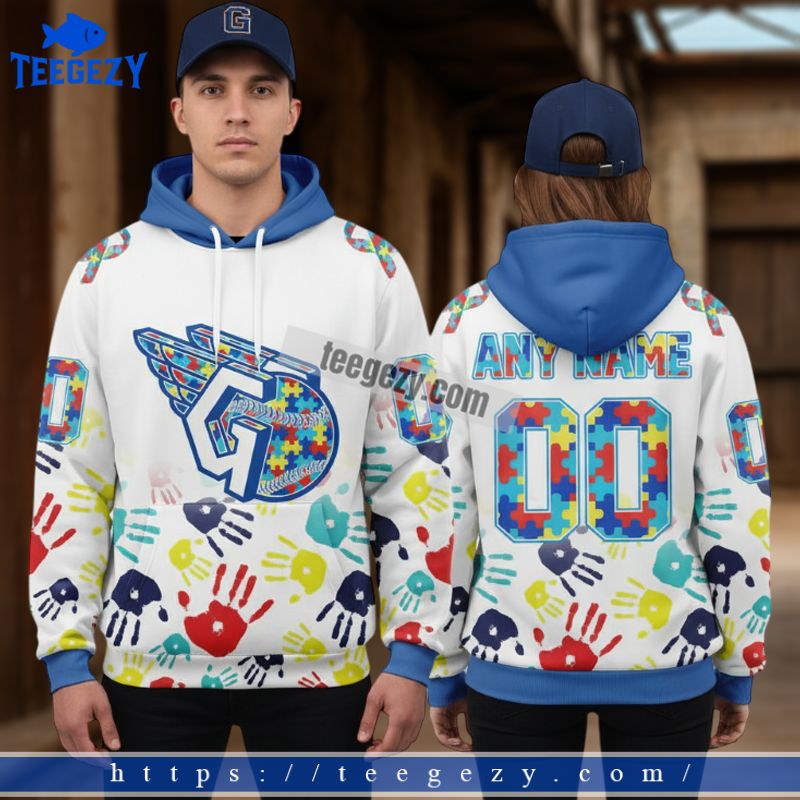 Cleveland Guardians Autism Awareness Handprint White 3D Hoodie Zipper Cleveland Guardians Autism Awareness Handprint White 3D Hoodie Zipper