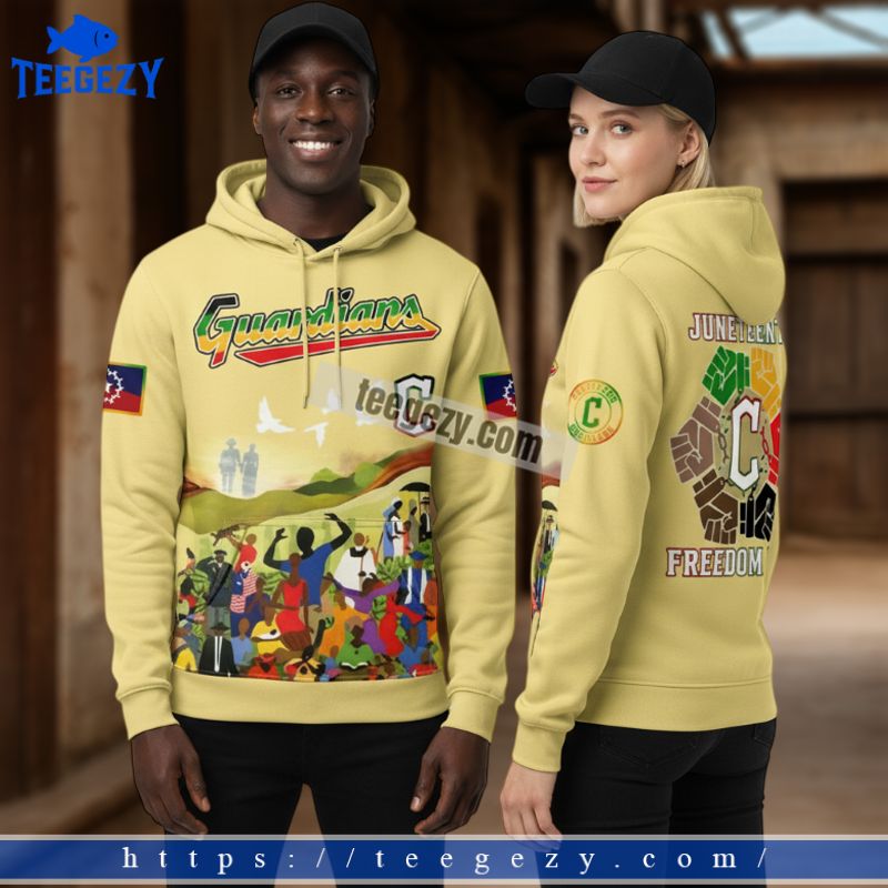 Cleveland Guardians Juneteenth Freedom Day Yellow 3D Hoodie Jacket Cleveland Guardians Juneteenth Freedom Day Yellow 3D Hoodie Jacket