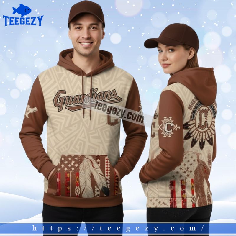 Cleveland Guardians Native American Feather 3D Hoodie Pullover Cleveland Guardians Native American Feather 3D Hoodie Pullover