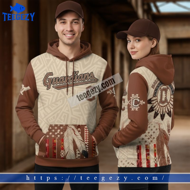 Cleveland Guardians Native American Feather 3D Hoodie Pullover Cleveland Guardians Native American Feather 3D Hoodie Pullover