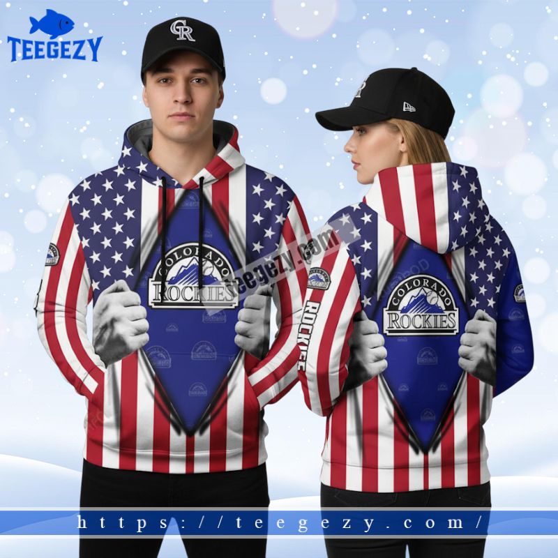 Colorado Rockies American Flag Red Blue 3D Printed Hoodie Colorado Rockies American Flag Red Blue 3D Printed Hoodie