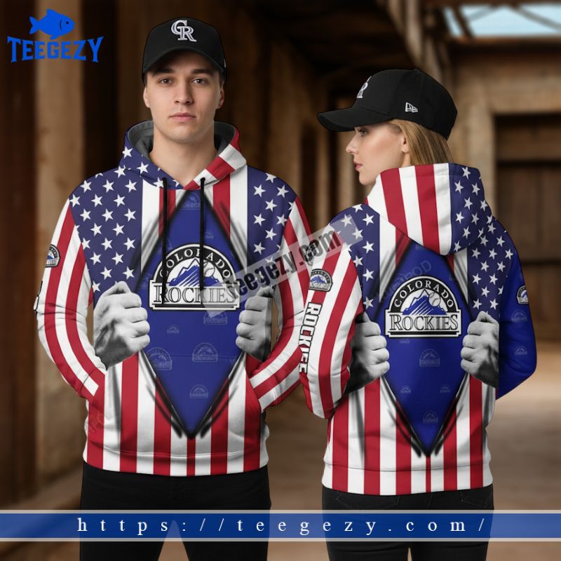 Colorado Rockies American Flag Red Blue 3D Printed Hoodie Colorado Rockies American Flag Red Blue 3D Printed Hoodie