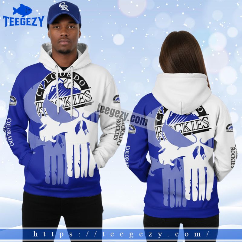 Colorado Rockies Blue White Punisher Skull 3D Hoodie Pullover Colorado Rockies Blue White Punisher Skull 3D Hoodie Pullover