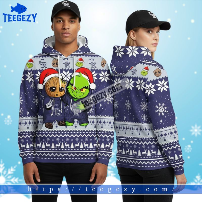 Colorado Rockies Grinch Groot Purple Christmas Ugly 3D Hoodie Zipper Colorado Rockies Grinch Groot Purple Christmas Ugly 3D Hoodie Zipper
