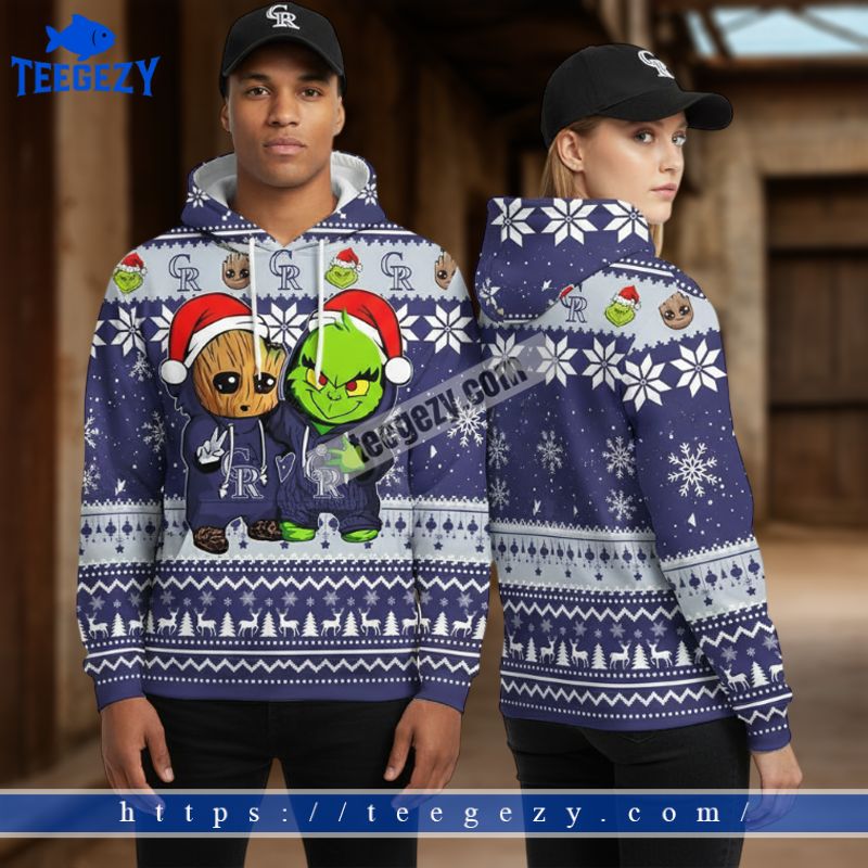Colorado Rockies Grinch Groot Purple Christmas Ugly 3D Hoodie Zipper Colorado Rockies Grinch Groot Purple Christmas Ugly 3D Hoodie Zipper