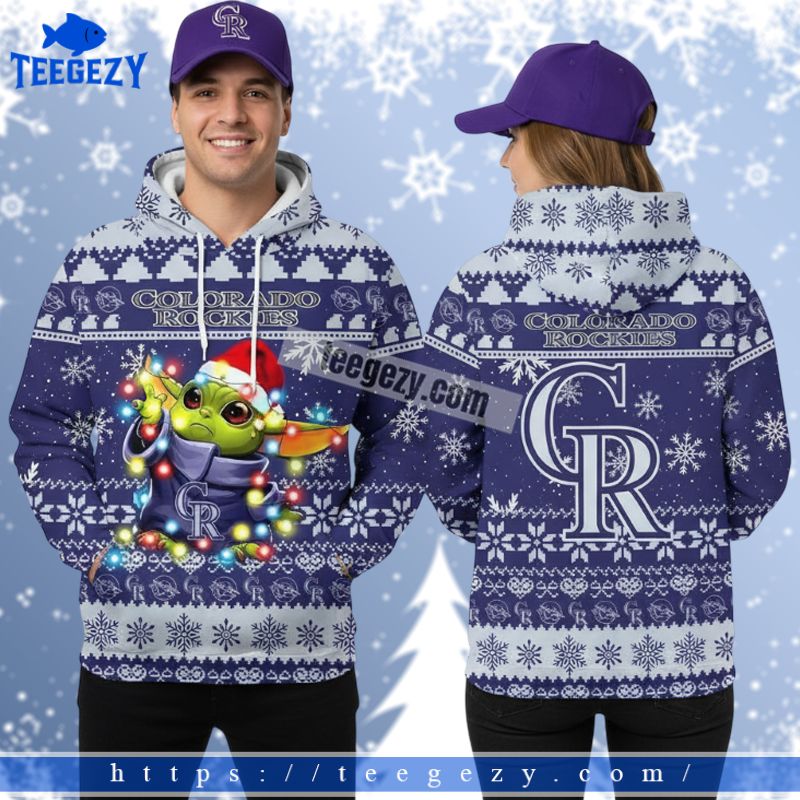 Colorado Rockies Yoda Christmas Lights Purple Ugly 3D Womens Hoodie Colorado Rockies Yoda Christmas Lights Purple Ugly 3D Womens Hoodie